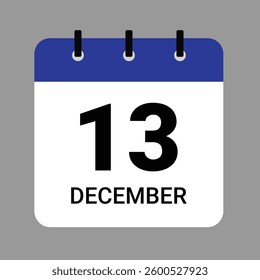 December 13 Calendar Icon – Flat Design, Minimalist Date Illustration