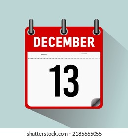 December 13, calendar icon vector illustration, isoleted on light blue background.