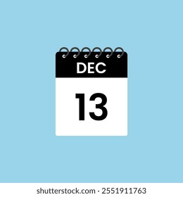 December 13 calendar reminder. 13th December Date Month calendar icon design template.