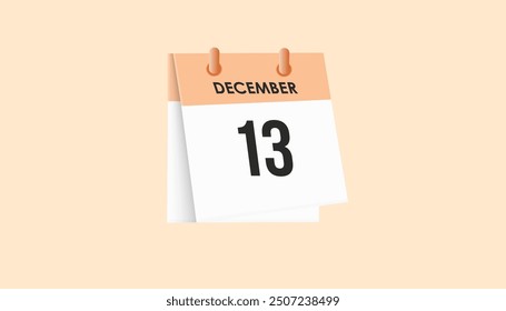 December 13 - calendar and Time planner. Daily Calendar Icon reminder. Vector Illustration.