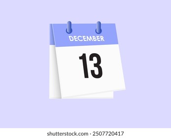 December 13 - calendar and Time planner. Daily Calendar Icon reminder. Vector Illustration.