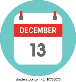 December 13. Flat calendar icon for daily use - vector 