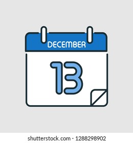 December 13. Flat icon calendar isolated on gray background. Vector illustration.