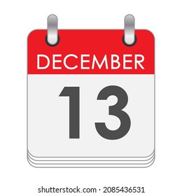 December 13. A leaf of the flip calendar with the date of December 13. Flat style.