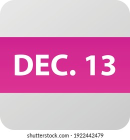 December 13th date icon, single day vector illustration modern flat style. Calendar element for web design, schedule, planner, organizer. 
