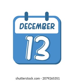 December 13th. flat illustration of blue calendar with rounded font. eps 10