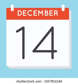 December 14. Calendar icon. Vector illustration in flat design isolated in blue background. Date and time, day, month.