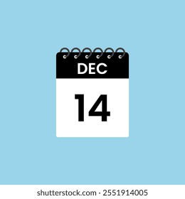 December 14 calendar reminder. 14th December Date Month calendar icon design template.