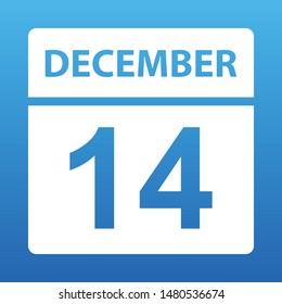December 14. White calendar on a colored background. Day on the calendar. Fourteenth of december. Blue background with gradient. Vector illustration.
