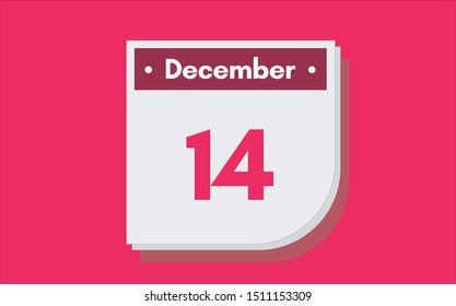 December 14th calendar icon. Day 14 of month. Vector illustration.
