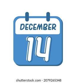 December 14th. flat illustration of blue calendar with rounded font. eps 10