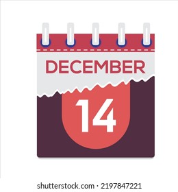 December 14th. Vector flat daily calendar icon. Date and time, day, month. Holiday. Season. White Background
