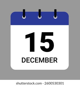 December 15 Calendar Icon – Flat Design, Minimalist Date Illustration