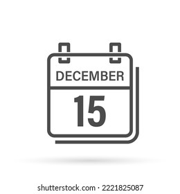 December 15, Calendar icon with shadow. Day, month. Flat vector illustration.