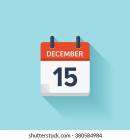 December  15. Calendar Icon.Vector Illustration,flat Style.Date,day Of Month:Sunday,Monday,Tuesday,Wednesday,Thursday,Friday,Saturday.Weekend,red Letter Day.Calendar For 2017 Year.Holidays In December