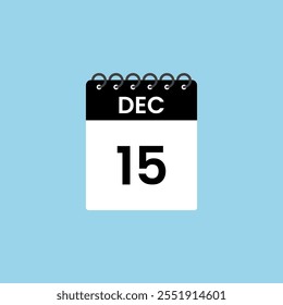 December 15 calendar reminder. 15th December Date Month calendar icon design template.