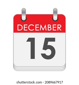 December 15. A leaf of the flip calendar with the date of December 15. Flat style.