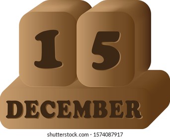 December 15. Vector 3D daily calendar wood icon 