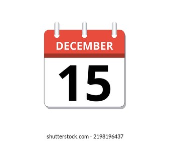 December, 15th calendar icon vector, concept of schedule, business and tasks