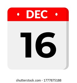 December 16 - . calendar flat icon with shadow.