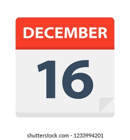 December 16 - Calendar Icon - Vector Illustration