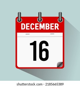 16. Dezember, Kalendersymbol, Vektorgrafik, einzeln auf hellblauem Hintergrund.