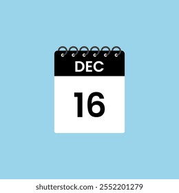 December 16 calendar reminder. 16th December Date Month calendar icon design template.