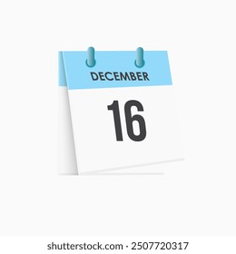 December 16 - calendar and Time planner. Daily Calendar Icon reminder. Vector Illustration.