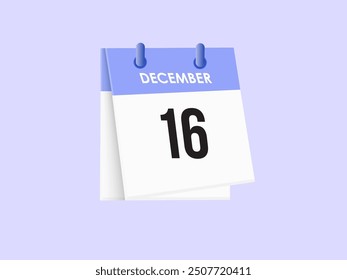 December 16 - calendar and Time planner. Daily Calendar Icon reminder. Vector Illustration.