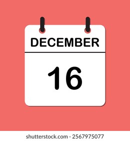 December 16. Daily Calendar icon for design. Simple design for business brochure, flyer, print media, advertisement. Easily editable.