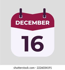 December 16 flat daily spiral calendar icon date vector image in matching color scheme. Suitable and perfect for design material, such as event or reminder.