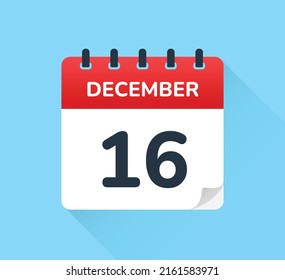 December 16 - Flat design calendar vector icon illustration