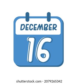 December 16th. flat illustration of blue calendar with rounded font. eps 10