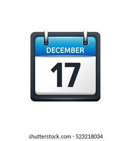 December 17. Calendar icon.Vector illustration,flat style.Month and date.Sunday,Monday,Tuesday,Wednesday,Thursday,Friday,Saturday.Week,weekend,red letter day. 2017,2018 year.Holidays.