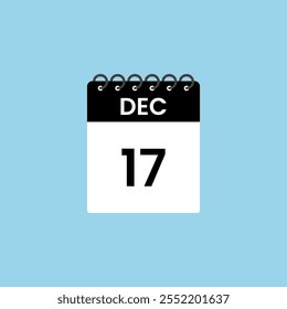 December 17 calendar reminder. 17th December Date Month calendar icon design template.