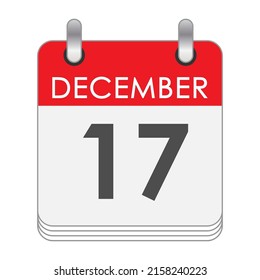 December 17. A leaf of the flip calendar with the date of December 17. Flat style.