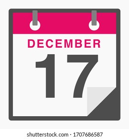 December 17th Flat icon calendar isolated on white background. Vector illustration