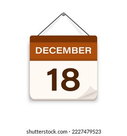 18 de diciembre, icono del calendario con sombra. Día, mes. Hora de cita de la reunión. Fecha de programación del evento. Ilustración vectorial plana. 