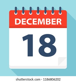 December 18 - Calendar Icon - Vector Illustration