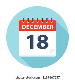 December 18 - Calendar Icon - Vector Illustration