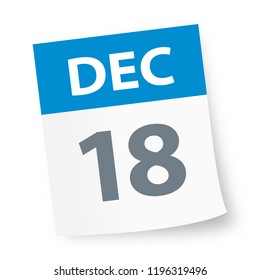 December 18 - Calendar Icon - Vector Illustration