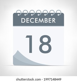December 18 - Calendar Icon - Vector Illustration. Gray calendar.