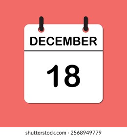 December 18. Daily Calendar icon for design. Simple design for business brochure, flyer, print media, advertisement. Easily editable.