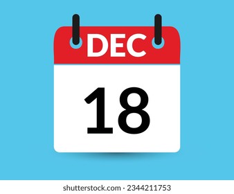 18 de diciembre. Calendario de icono plano aislado en fondo azul. Ilustración vectorial de fecha y mes