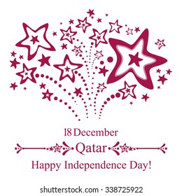 December 18. Qatar Independence Day. Celebration background with fireworks and place for your text. Vector Illustration