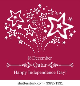 December 18. Qatar Independence Day. Celebration background with fireworks and place for your text. Vector Illustration