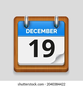 December 19 blue daily realistic calendar with wooden frame icon date vector image