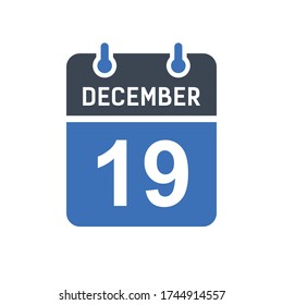Dezember 19 Kalender Datumssymbol, Symbol für Ereignisdaten, Kalenderdatum, Symbol Design Vektorgrafik
