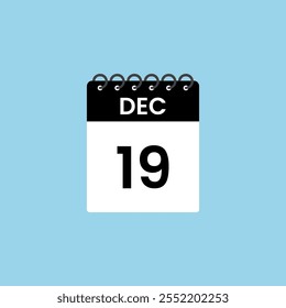 December 19 calendar reminder. 19th December Date Month calendar icon design template.