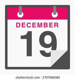 December 19th Flat icon calendar isolated on white background. Vector illustration